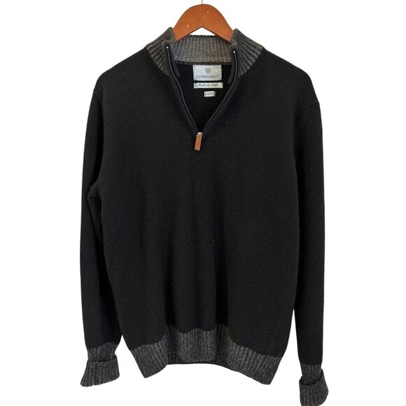 Equipaggiamenti Made In Italy Black & Gray Wool Sweater Half-Zip Ribbed Trim - M - Picture 2 of 11